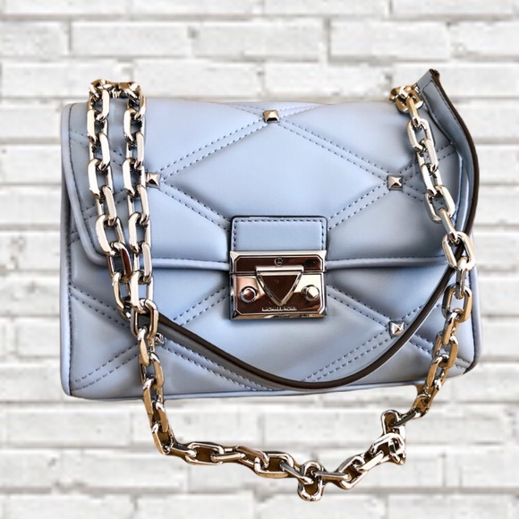 🎉HP🎉MICHAEL KORS • Serena Leather Studded Shoulder Bag & Coinpurse • Pale Blue - Picture 2 of 10